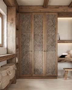 a bathroom with wooden walls and flooring