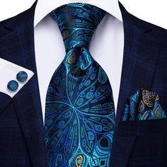 The Narrows, Teal Tie, Necktie Set, Peacock Pattern, Ties For Men, Tie For Men, Paisley Tie, Men Formal, Cufflink Set