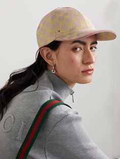 Gucci's instantly recognizable baseball cap is jacquard-woven with the label's signature 'GG' monogram. It's been crafted in Italy from blush and marigold canvas, embellished with a small logo plaque. Adjust the leather tab at the back for a secure fit. Eyewear Shop, Gg Monogram, Sport Swimwear, Jo Malone London, Gucci Leather, Knitwear Tops, Beauty Sets, Clothes Collection, Sport Shorts