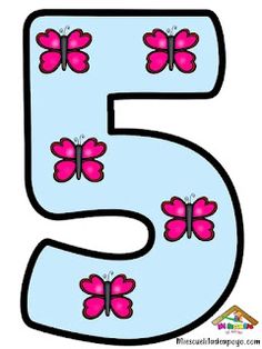 the number five has pink butterflies on it