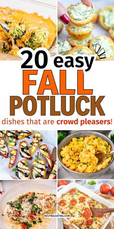 A collage of fall dinner ideas high protein and healthy guilty pleasures comfort foods perfect for quick meals for a crowd Foods For Potluck, Potluck Dishes Crockpot, Crockpot Potluck Recipes, Potluck Lunch Ideas, Fall Potluck Dishes, Thanksgiving Potluck Dishes, Fall Potluck Ideas, Potluck Recipes Crockpot, Potluck Ideas For Work