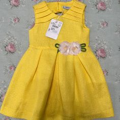 Girl Dress Never Worn Cute A-line Dress For Dress-up Occasions, Fitted Yellow Princess Dress For Spring, Fitted A-line Princess Dress For Spring, Spring Sleeveless Cotton Princess Dress, Cute Sleeveless Dress For Spring Party, Yellow Princess Dress For Spring Dress-up, Spring Party Princess Dress In Cotton, Spring Sleeveless Fitted Dress For Dress-up Occasions, Fitted Twirl Dress For Spring Dress-up