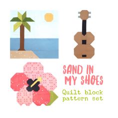 four pieces of paper with the words sand in my shoes written on them and an image of a palm tree