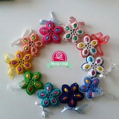 the colorful hair clips are arranged in a circle