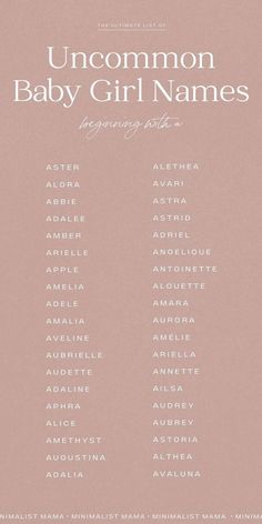 the uncommon baby girl names are shown in white