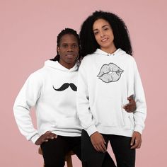 Valentine's Day Matching Set: Lipstick Mustache, Honeymoon Outfit & More! - 4Lovebirds Couples Cotton Hoodie With Crew Neck, Matching Shirts For Couples, Hoodies For Couples, Funny Matching Shirts, Shirts For Couples, Matching Hoodies For Couples, Cute Couple Shirts, Funny Matching, Matching Hoodies