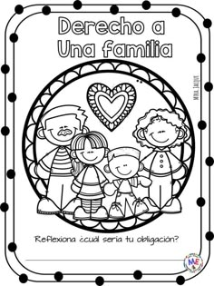 the spanish language coloring book for children with pictures of people and hearts on it, in black and white