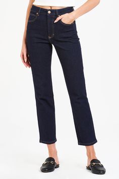 image of a female model wearing a FRANKIE SUPER HIGH RISE CROPPED STRAIGHT JEANS BREAKWATER DEAR JOHN DENIM Cropped Straight Jeans, Cropped Straight Leg Jeans, Tencel Denim, Denim Essentials, Straight Crop Jeans, Medium Wash Jeans, Comfy Sweaters, Sweater Sale, Light Wash Jeans