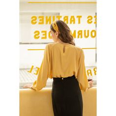 A silk blouse with a color that resembles soft sunlight, like twinkling starlight. The neckline has pleat details, giving it a sophisticated and classy look. An elegant atmosphere with a smooth drape. 
 
 
 Size 
 
 S size
 
 Length: 62cm 
 Bust: 98cm 
 Sleeve length: 69cm 
 
 
 M size 
 
 Length: 63cm 
 Bust: 102cm 
 Sleeve length: 70.5cm 
 
 L size 
 
 Length: 64cm 
 Bust: 106cm 
 Sleeve length: 72cm 
 
 XL size 
 
 Length: 65cm 
 Bust: 110cm 
 Sleeve length: 73.5cm 
 
 
 
 Material 
 
 Silk Yellow Silk, Elegant Blouses, How To Look Classy, Light Yellow, Silk Blouse, Sleeve Length, Silk, Yellow, How To Wear