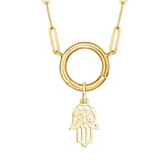 Ross-Simons - Italian 14kt Yellow Gold Hamsa Charm. RS Pure. Modern designs that complete your outfit and complement your personality. Petite and well-priced, our on-trend 14kt yellow gold hamsa charm carries peace and protection. Wear it solo or pair it with one of our charm-compatible necklaces to mix and match with other charms for a custom style that's all your own. Single bale fits up to a 1.5mm chain, sold separately. Made in Italy. 14kt yellow gold hamsa charm. Symbolic Yellow Gold Dangle Jewelry, Yellow Gold Dangle Jewelry Stamped 14k, Adjustable Spiritual Charm Necklace In Yellow Gold, Gold Plated Spiritual Charm Necklaces, Luxury Spiritual Yellow Gold Charm Necklaces, Spiritual Yellow Gold-plated Charm Necklaces, Spiritual 14k Gold-filled Charm Necklaces As Gift, Gold Hamsa, Hamsa Charm