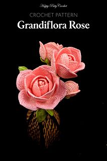 two pink roses are in a vase on a black background with the words, crochet pattern grandmother rose