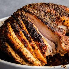 a close up of a cooked meat in a bowl