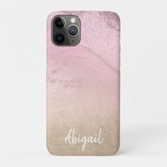 an iphone case with the word abigail written on it in white and pink