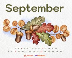 a calendar with leaves and acorns on it