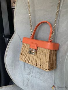 BirdinBag - Stylish Vacation Mini Straw Bag with Two-Tone Design and Top Handle Mini Top, Word Wrap, Box Bag, Bag Bag, Color Orange, Straw Bag, Top Handle, Orange Color, Two Tone