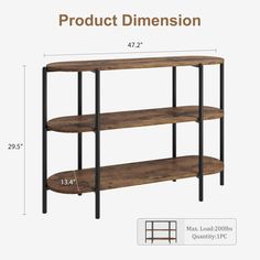 the product is shown with measurements for each shelf