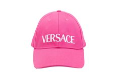 Baseball Hat, Velcro Straps, Pink Cotton, Baseball Cap, Caps Hats, Versace, Hot Pink, Baseball Hats, Logo Design