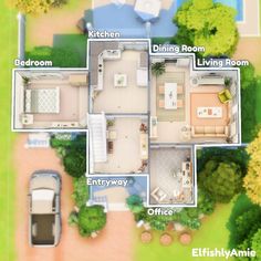 an aerial view of a house with lots of rooms