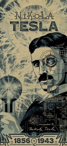 the poster for nikola tesla is shown in black and white, with an image of a man