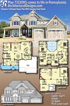 the floor plan for this house is very large and has three car garages, two living