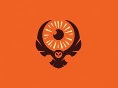 an orange background with black and white images on the bottom right corner is a stylized image of a demon's head