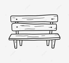 a black and white line drawing of a park bench with wood planks on it