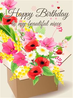 a birthday card with flowers in a box