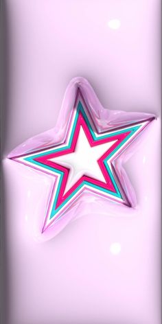 a star shaped object with pink and blue stripes on the bottom, in front of a light purple background