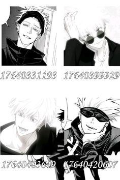 four different anime characters in black and white with the same character's name on them