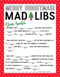 a christmas mad libs game with the words merry christmas mad libs on it