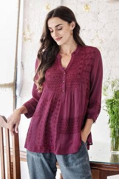 Luxury Traditional Tunic With Resham Embroidery, Indian Tunic, Mulberry Tree, Embroidered Bodice, Cotton Tunic, Embroidered Tunic, Comfy Tops, Embroidery Fashion, Print Tunic