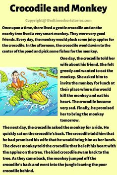 the crocodile and monkey story is written in an english language, with pictures on it