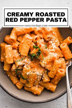 creamy roasted red pepper pasta in a bowl