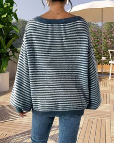 SPECIFICATIONS Category: Pullovers Style: Casual Material: Acrylic,Polyester Neckline: Off Shoulder Pattern Type: Striped Sleeve Type: Dropped shoulder Sleeve Length: Long Sleeve Details: Ribbed Fit Type: Loose Occasion: Daily Season: Spring,Fall,Winter Package Includes: 1 x Pullover SIZE TABLE Size Bust Length CM INCH CM INCH S 102 40.16 68 26.77 M 107 42.13 69.5 27.36 L 112 44.09 71 27.95 XL 118 46.46 72.5 28.54 2XL 124 48.82 74 29.13 3XL 130 51.18 74 29.13 NOTE Please follow the size chart st Evening Dresses Short, Striped Sleeve, Short En Jean, Casual Summer Dresses, Sweater Blouse, Cardigan Jacket, Sweater Fashion, Blue Sweaters, Long Coat