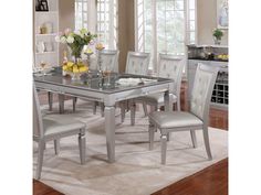 Alena Silver Dining Table - Ornate Home Contemporary Dining Table, 7 Piece Dining Set, Coaster Furniture, Dining Room Set, Top Table, Glass Top Table, Furniture Of America, Table Bar, Rectangular Dining Table