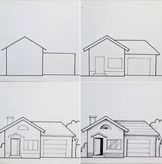 three different views of the same house from each side, with one building in the middle