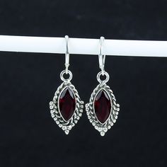 Red Garnet Gemstone 925 Sterling Silver Marquise Earrings Birthstone Red Garnet Marquise Gemstone Dangle Boho Jewelry Earring For Gifts ❏ Product Information ● Materials: Red Garnet, Silver ● Earring Length: Approx. 1.2 inches ● Earring Width: Approx. 0.75 inch  ● Style: Boho, Chic, Handmade ● Closure Type: Leverback *  Features: Handcrafted with care and precision Intricate and detailed metalwork Eye-catching Red Garnet stones Lightweight and comfortable to wear Perfect for both casual and form Garnet Gemstone Earrings, Boho Jewelry Earrings, Marquise Earrings, Jewelry Earring, Garnet Stone, Garnet Gemstone, Red Garnet, Boho Jewelry, Garnet