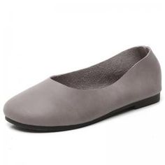 Genuine Cowhide Slip-On Shoes Solid Colors Granny Loafers in Blackish Green Gray Coffee Red Yellow Black Beige 35 36 37 38 39 40 - Morimiss.com Abyss Anime, Shoe Makeover, Flats Online, Rubber Heels, Toe Designs, Yellow Black, Low Heels, Red Yellow, On Shoes