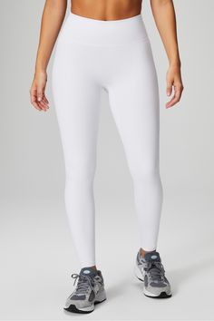 Anywhere Motion365+ High-Waisted Legging Fabletics white female Activewear >> Womens >> Bottoms >> Leggings >> Full Length Motion365+ regular Running/Training 4-Way Stretch/Hidden Pockets/Moisture-Wicking/UPF Protection Versatile legging cut from Motion365® fabric Glamrock Chica, Female Activewear, Leggings Activewear, White Leggings, Active Wear Leggings, Running Training, High Waisted Leggings, Classic White, Active Wear For Women