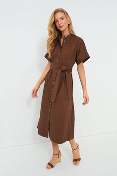 Brown Prescott Dress Sundress With Sleeves, Chic Band, Sneakers Heels, 50th Clothing, 60's Dress, Cocktail Attire, Dress Shirt Sleeves, Band Collar, Versatile Dresses