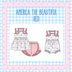 America The Beautiful - Red Preorder Ships in April Red Bottoms For Spring Playwear, Fitted Red Bottoms For 4th Of July, Red Cotton Playwear Shorts, Red Cotton Shorts For Playwear, Red Cotton Bottoms For 4th Of July, Red Shorts For 4th Of July, America The Beautiful, 7 And 7, Detailed Image