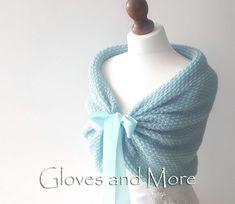 Knitted pale blue shoulder shawl, wrap for brides. It will be a beautiful and warm wedding accessory what will warm your shoulders, but will not affect your hairstyle because owed around the shoulders and tied at the front with a beautiful satin ribbon or rhinestone fastener. Enjoy the comfort and look elegant and beautiful. Dimensions of shawl from one end to another is about: size S - 80cm / 31.5 in inches, size M - 90cm / 35.4 in inches, size L - 100cm / 39.4in inches, size XL - 110cm / 43.3 Fitted Wedding Shawl Wrap, Groom Blue Suit, Powder Blue Wedding, Pale Blue Wedding, Knitted Capelet, Shoulder Shawl, Cape Wedding, Wedding Bolero, Bridesmaid Shawl