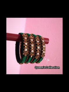 please do follow #insta queen'scollection1705 Organza Frocks For Women, Bangle Models, Tread Bangles, Kundan Embroidery, Organza Frocks, Kundan Rangoli, Bangles Collection, Magam Work, Silk Thread Bangles Design