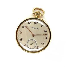 Featured here is an antique open-face pocket watch from the early 1900s made of yellow gold by Patek Philippe & Co. Geneva, Switzerland. The flat, sleek bezel encases an aged silver dial with yellow gold applied Arabic hour indices and a beady minute division around the perimeter, Breguet hands, a small seconds sub-dial at 6 o'clock, and is powered by a smoothly functioning manually wound mechanism. The displayed side of the caseback has a personalized engraving that reads the monogram letters o Timeless Yellow Gold Pocket Watch For Evening, Elegant Yellow Gold Round Pocket Watch, Elegant Yellow Gold Pocket Watch For Formal Events, Elegant Yellow Gold Pocket Watch For Formal Occasions, Round Chronometer Watch For Evening, Classic Gold Pocket Watch With Skeleton Dial, Evening Chronometer Round Watch, Evening Round Chronometer Watch, Elegant Formal Pocket Watch With Chronometer