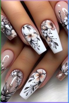 Fancy Nails Designs, Nail Art Designs Summer, Pretty Nail Designs, Nail Art Designs Diy, Floral Nail Art, Designs Nail, Winter Nail Designs, Pretty Nail Art