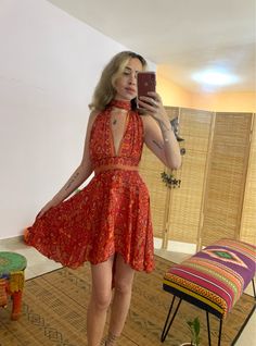 this silky bohemian dress is so adjustable! you can tie it is many many ways and styles️ it's a one loss size, dress has an elastic waist and ties to fit your body 🌱 fabric is soper soft and light  good form xs-small l ️ model is 1.67 cm high  thanks  💜 Bohemian Flowy Mini Beach Dress, Bohemian Halter Dress For Parties, Bohemian Halter Neck Backless Dress With Tie Back, Flowy Tie Back Mini Dress, Flowy Sundress Backless Dress, Bohemian Tie Back Mini Dress, Flowy Mini Dress With Tie Back, Bohemian Halter Dress For Festivals, Bohemian Backless Fitted Mini Dress