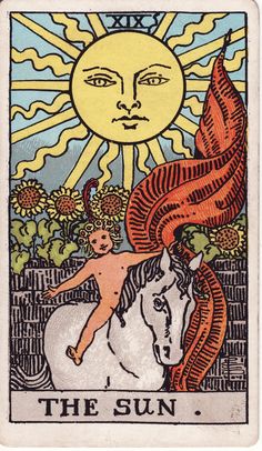 the sun tarot card with an image of a man on a horse