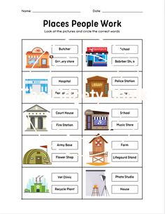 the worksheet for places people work with pictures and words to help them understand what they