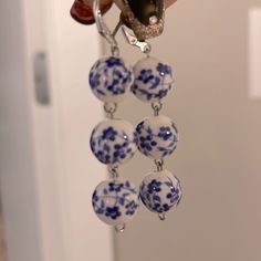 Brand New Silver Nickel Free Glass Beading Earrings Very Lightweight Blue Round Bead Glass Earrings, Blue Glass Round Beads Earrings, Artisan Blue Nickel-free Earrings, Blue Nickel-free Crystal Earrings, Nickel-free Blue Glass Earrings, Blue And White, Jewelry Earrings, Women Jewelry, Beads