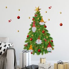 a christmas tree with santa claus and other decorations